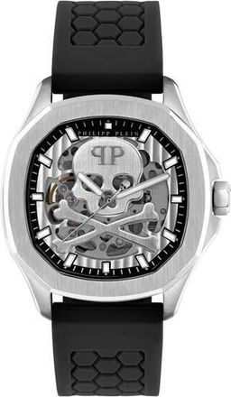 Philipp Plein Skeleton Spectre Silicone Strap Watch, 42mm in Stainless Steel at Nordstrom Rack