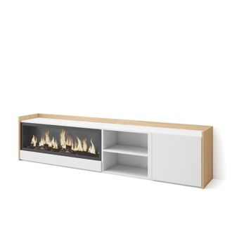 Skraut Home Skraut Home - Mueble Tv, Televisi&oacute;n, Muebles De Sal&oacute;n, Almacenaje, 212x35x50cm, Para Tv Hasta 80, Chimenea El&eacute;ctrica Xxl, Estilo Moderno, Blanco Y Rob
