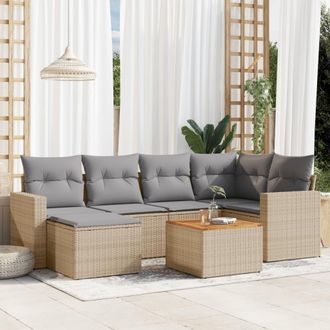 vidaXL Juego De Sof&aacute;s Jard&iacute;n Con Cojines Beige Mezcla 7 Pzas Rat&aacute;n Pe Vidaxl