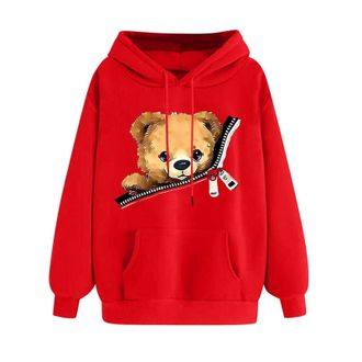 Generic AnnSemo Hoodies for Women UK Casual Long Sleeve Tops Womens Cuddly Teddy Bear Print Hoodies Loose Fit Zip Drawstring Hood Sweatshirts with Kangaroo Po