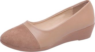 Generic Womens Fashion Casual Shoes Soft Leather Suede Panel Design Comfortable Thick Sole Shallow Mouth Walking Footwear Lightweight Durable Everyday Wear (K