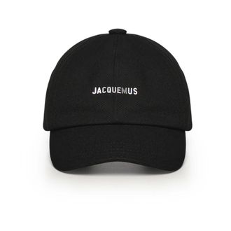Jacquemus Zwart Katoen Logo Metaal Gestikte Klep - Heren - Petten - Zwart - 58 CM - Katoen - Accessoires