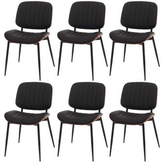 Hhg Hhg - Juego De 6 Sillas De Comedor 182, Silla De Cocina, Madera Curvada Imitaci&oacute;n Cuero Oeko-tex Mvg, Aspecto Nogal, Negro