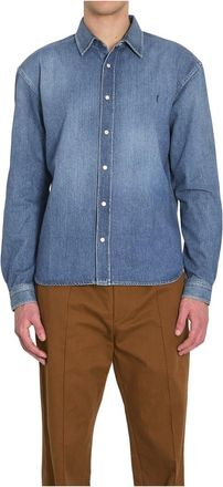 Saint Laurent Overhemden, Heren, Blauw, L, Denim, Cassandre Denim Shirt