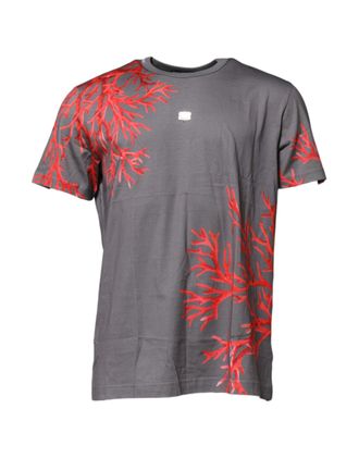 Dolce & Gabbana Mens Gray Cotton Coral Print Logo Plaque T-Shirt