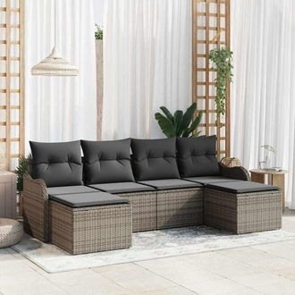 vidaXL Vidaxl - Conjunto De Sof&aacute; De Jard&iacute;n Con Coj&iacute;n 6 Pcs Gris Polirat&aacute;n