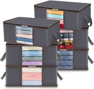 OEM Bolsa De Almacenamiento Para Ropa - 35 L - Con Ventana Transparente - Plegable - Para Debajo De La Cama O Armario - Pack De 6