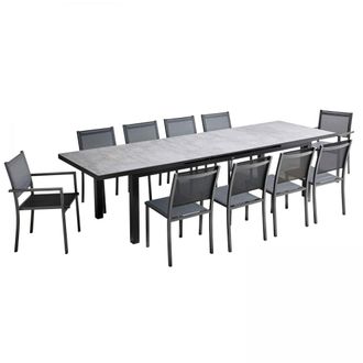 Oviala Conjunto de mesa de jard&iacute;n con 8 sillas y 2 sillones de hormig&oacute;n