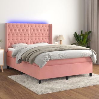 vidaXL Vidaxl - Cama Box Spring Colch&oacute;n Y Led Terciopelo Rosa 140x190 Cm