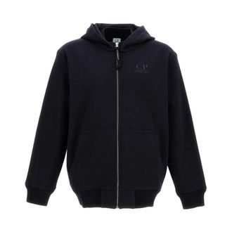 C.P. Company Zip-throughs, male, Blue, Size: XL Diagonal Raised Fleece Full Zip Sweatshirt