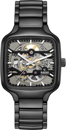 Rado True Square Skeleton Automatic Ceramic Bracelet Watch, 38mm in Black at Nordstrom