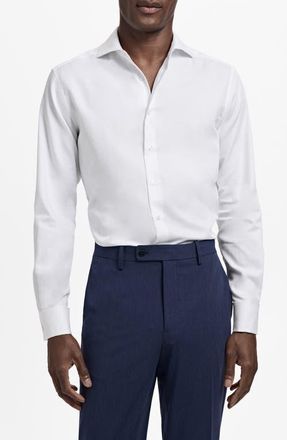 Mango Slim Fit Cotton Suit Button-Up Shirt in White at Nordstrom, Size X-Small