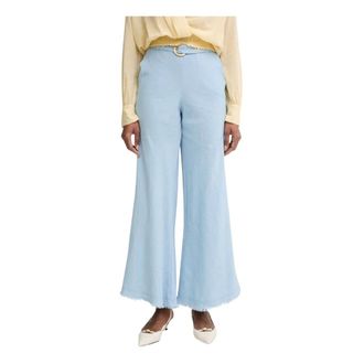 Pinko Wide Broeken - Dames - Wijde Broeken - Blauw - S - Katoen - Broeken