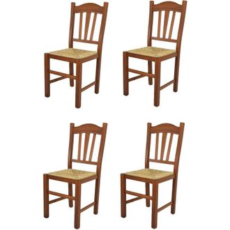 Tommychairs Tommychairs 4 Sillas Silvana En Haya Color Nuez Claro Y Asiento De Paja