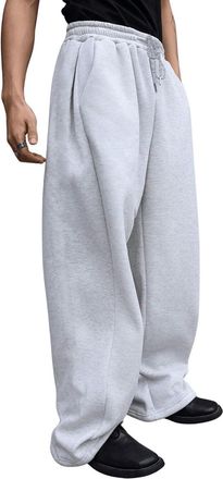 Generic Mens Tall Trousers Y2k Baggy Sweatpants Loose Fit Cotton Pants Drawstring Joggers Silver
