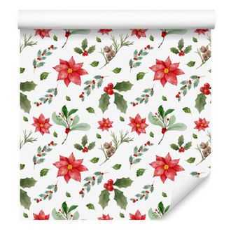 OEM Carta Da Parati Natalizia Bianca, Grigio Chiaro, Corallo E Verde Lime 50x1000 Cm