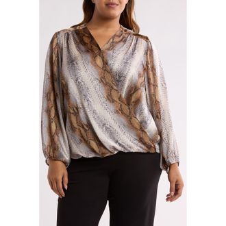 T Tahari Wrap Patterned Blouse in Golden Pearl Snake at Nordstrom Rack, Size 1X