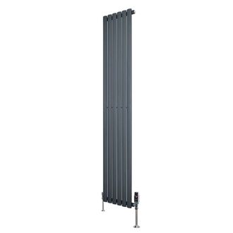 MonsterShop Oval Single Column Radiator & Valves - 1800mm x 360mm - Anthracite in Grey