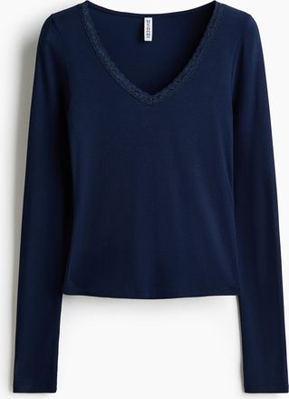 H&M Jerseyshirt mit Spitzenborte - Blue