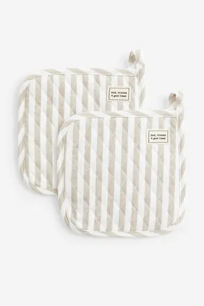 H&M 2er-Pack Gestreifte Topflappen - Beige/Gestreift