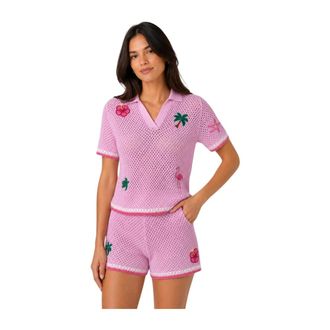 MC2 Saint Barth Polo Shirts, female, Pink, Size: S Polo de punto calado