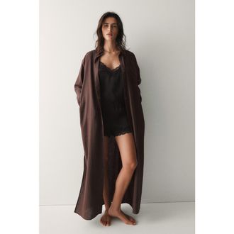 H&M Linen-blend shirt dress in Dark Brown at Nordstrom, Size X-Small