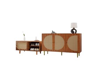 STILVORA Aparador Y Mueble Zapatero Con 3 Puertas Y 2 Puertas Correderas, En Tablero De Part&iacute;culas, Nogal