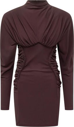 Stella McCartney Geplooide Mini-jurk met Hoge Hals en Lange Mouwen - Dames - Korte kleedjes - Bruin - M - Kleedjes