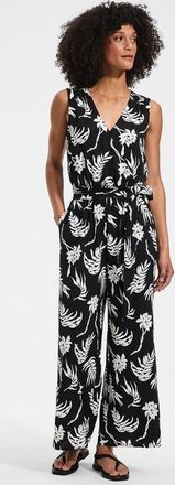 Lands End Sleeveless Creaseless Wrap Jumpsuit in Black Tropic Floral at Nordstrom, Size 16P