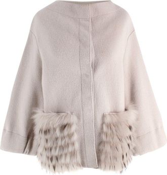 Falconeri Beige Wool Blend Jacket with Racoon Fur Pockets Size S