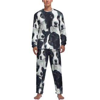 Generic Border Collies Mens Pajamas Sets Crewneck Long Sleeve Pjs Tops Pants Soft Comfy Sleepwear