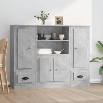 vidaXL Aparador Alto 3 Piezas Madera Contrachapada Gris Hormig&oacute;n Vidaxl