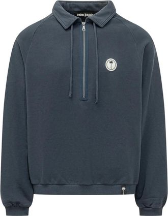 Palm Angels Hoodies & sweatvesten, Heren, Blauw, S, Katoen, Classic Logo Zipped Crew