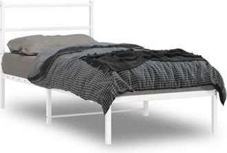 vidaXL Metal Bed Frame without Mattress with Headboard White 90x200cm vidaXL