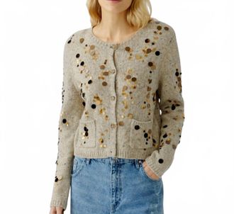 Oui Cardigan Sequin Top In Off White/gold