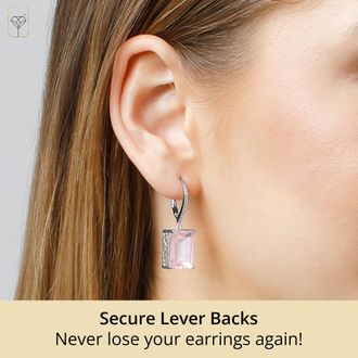 MAX + STONE 925 Sterling Silver Emerald Cut Gemstone Dangle Earrings with White Topaz Accent