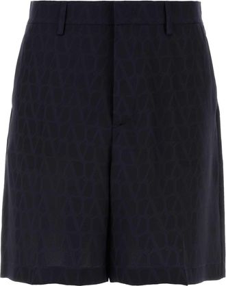 Valentino Garavani Mens Toile Iconographe Bermuda Shorts - Navy Silk - Size EU 50 (Mens)