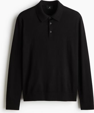H&M Poloshirt aus Merinowolle in Regular Fit - Schwarz