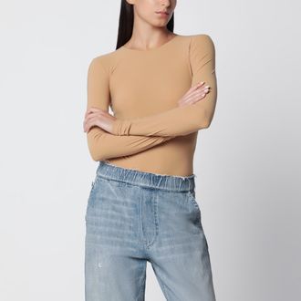 Maison Margiela Flesh-tone long-sleeve lycra jersey bodysuit