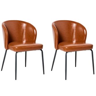 Beliani Beliani - Conjunto De 2 Sillas De Comedor Tapicer&iacute;a De Piel Sint&eacute;tica Asiento Acolchado Patas De Hierro Marr&oacute;n Dorado Zana