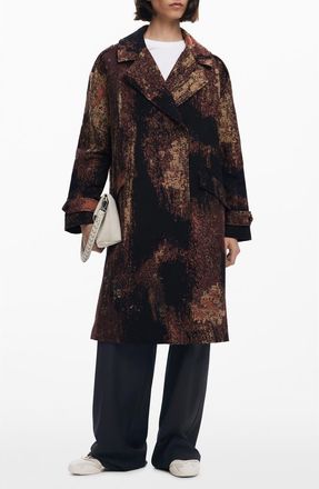 Desigual Marble Print Overcoat in Brown at Nordstrom, Size Medium
