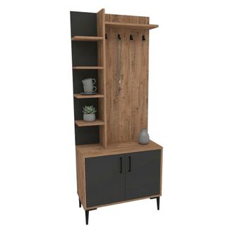 Dmora Mueble De Entrada Formigaro, 6 Pares, 7 Estantes, Perchero, 74x33x183h Cm Roble Marr&oacute;n Nudos