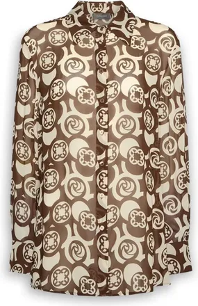 Elena Miro Overhemden, Dames, Bruin, 6Xl, Printed Viscose Shirt