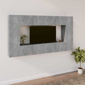 vidaXL Set De Muebles De Tv 8 Pzas Madera Contrachapada Gris Hormig&oacute;n Vidaxl