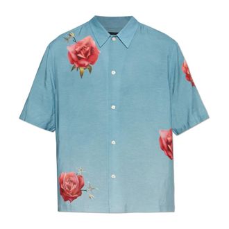 AllSaints Fleur Fazed Boxy Shirt met Korte Mouwen - Heren - Korte mouwen Overhemden - Blauw - L - Linnen - Overhemden