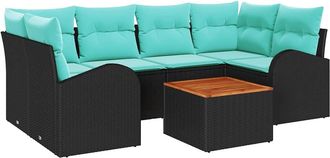vidaXL Set Divano Da Giardino 7 Pz Nero E Turchese Polyrattan Vidaxl