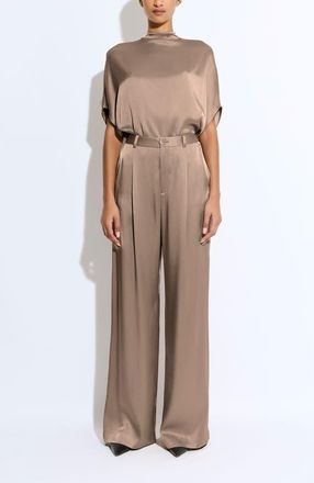 Sally Lapointe Satin Relaxed Pleated Pant in Oat at Nordstrom, Size 12