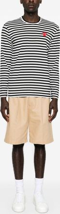 Comme Des Gar&ccedil;ons Striped Red Heart T-Shirt - Black and White