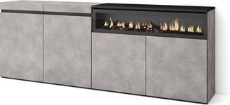 Skraut Home Aparadores Para Sal&oacute;n, Gran Capacidad De Almacenaje, 200x75x35cm, 4 Puertas, Chimenea El&eacute;ctrica, Estilo Moderno, Gris Cemento - Skraut Home