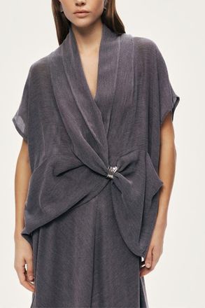 Nocturne Draped Wrap Blouse in Grey at Nordstrom, Size Medium